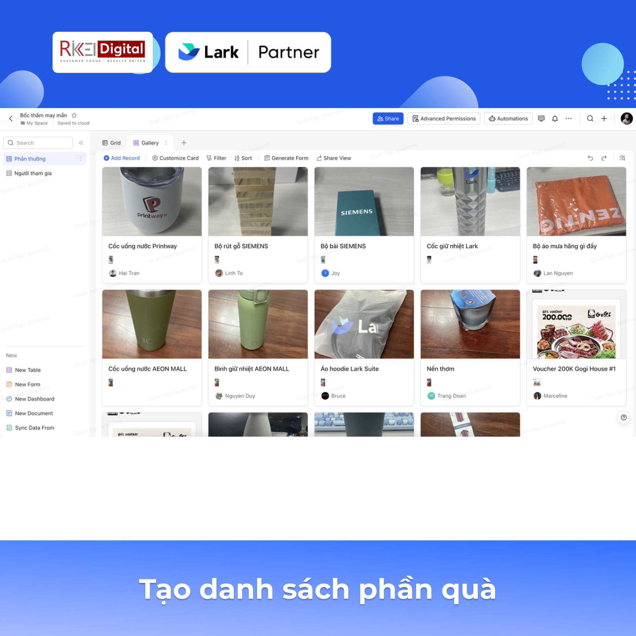 Xây dựng danh sách người tham dự và các phần quà